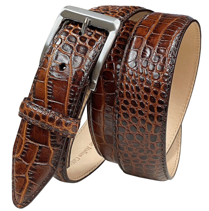 Belts.com Grove Dress Belt Italian Calfskin Genuine Leather Casual Belt 1-3/8"(35mm) Wide (Alligator Brown, 36) - Image 1